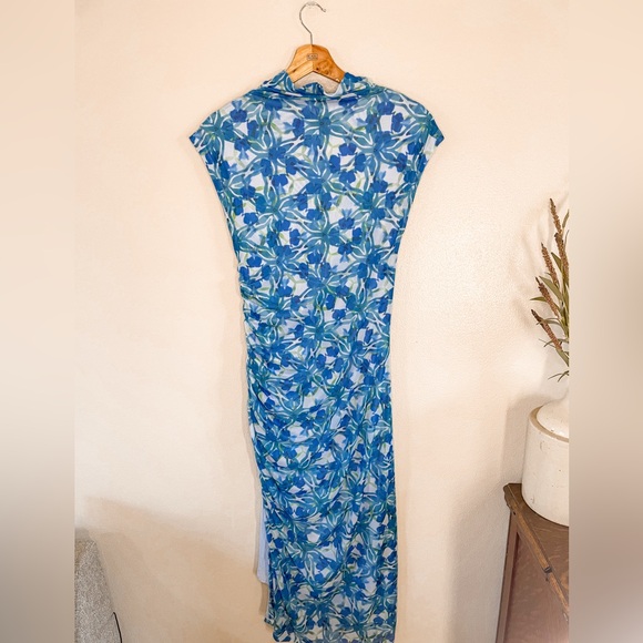 By Anthropologie The Maya Ruched Floral Mesh Midi Dress Size Small - Picture 8 of 12